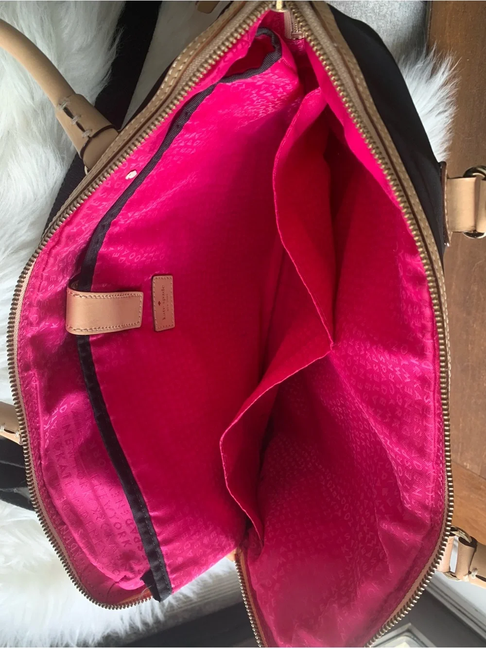 Kate Spade Large Black Nylon Laptop Bag Adjustable Strap, Multi Pocket Storage